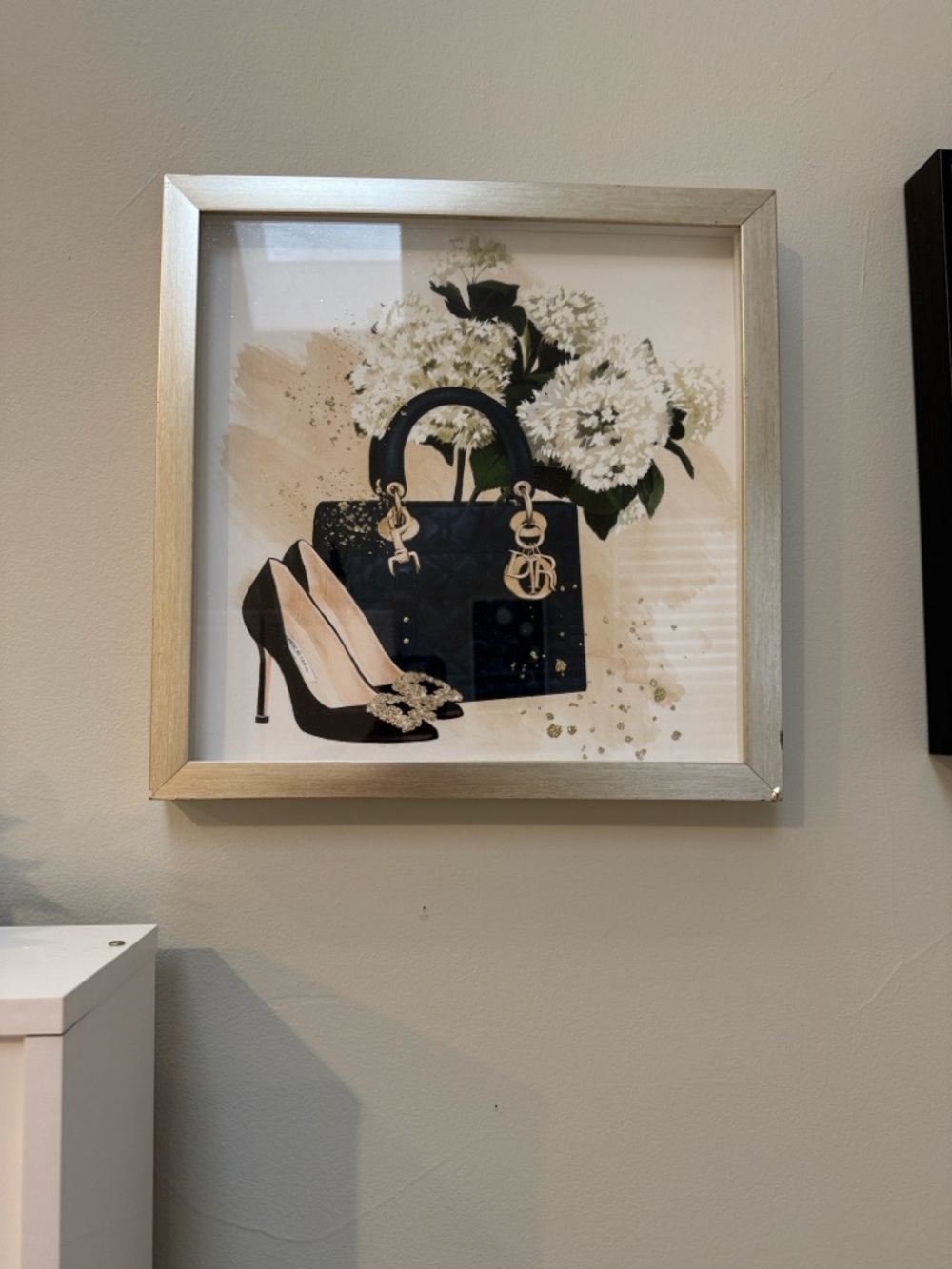 Framed Fashion Art Print - Black Handbag & Heels